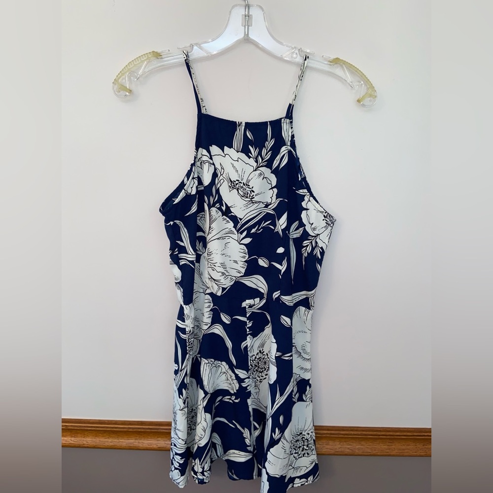 Blue and white flower romper, Blue Rain, size S